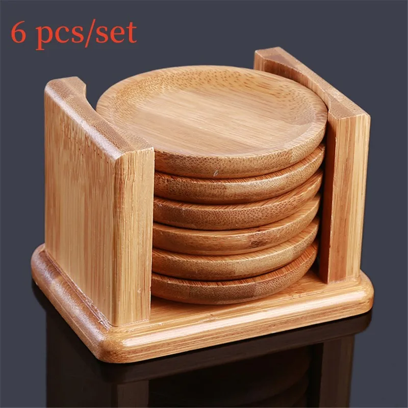 6PCS Round Shape Bamboo Coaste - Marble Coaster Set 评论和价格