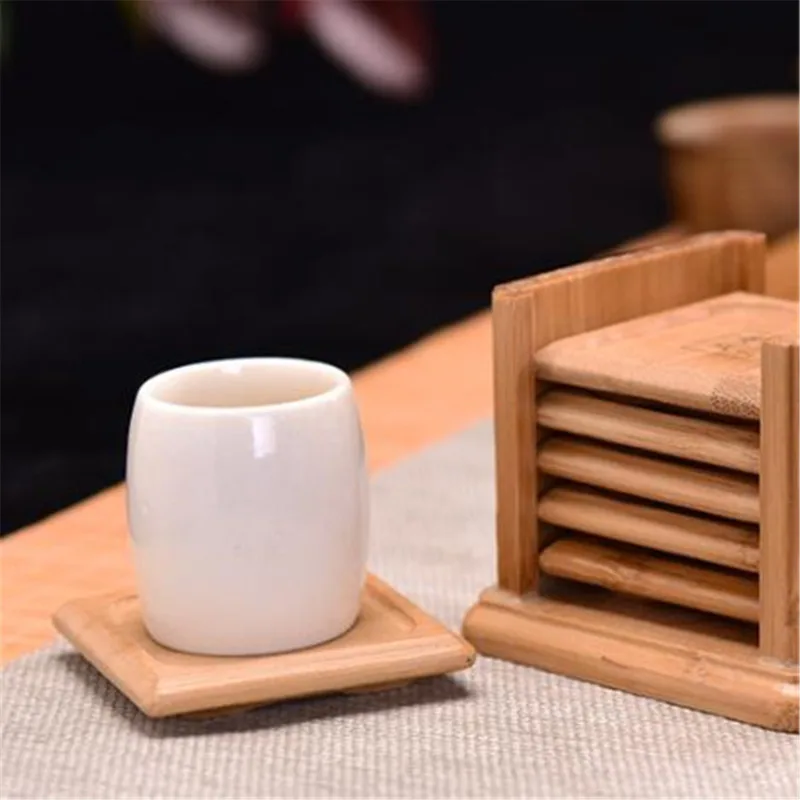 6PCS Round Shape Bamboo Coaste - Marble Coaster Set 评论和价格