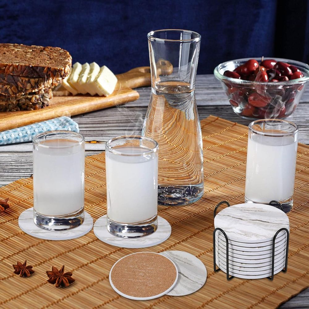 6-Piece Absorbent Coaster Set, - Marble Coaster Set 评论和价格