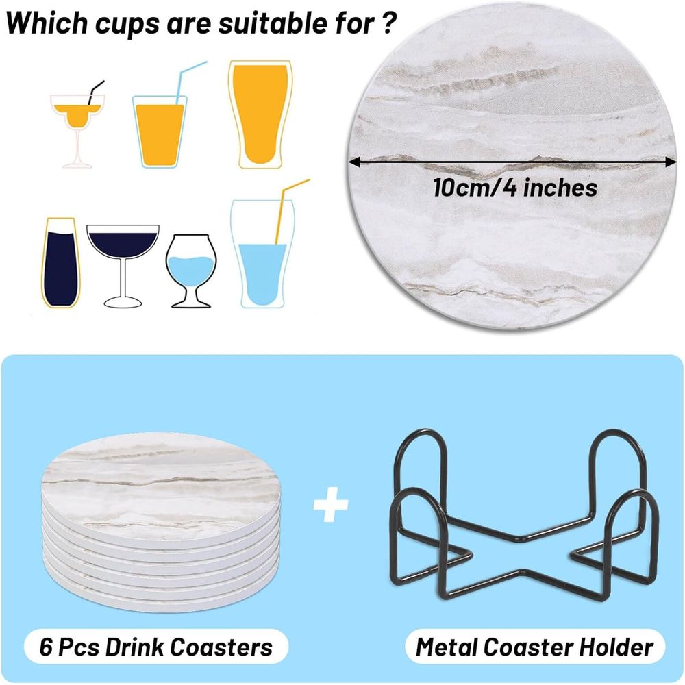 6-Piece Absorbent Coaster Set, - Marble Coaster Set 评论和价格