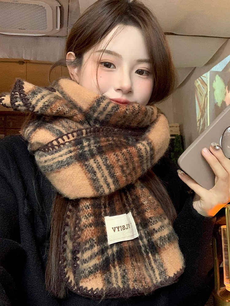 Brown Plaid Scarf Unisex Winte - Cashmere Scarf 评论和价格