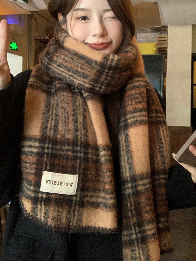 Brown Plaid Scarf Unisex Winte - Cashmere Scarf 评论和价格