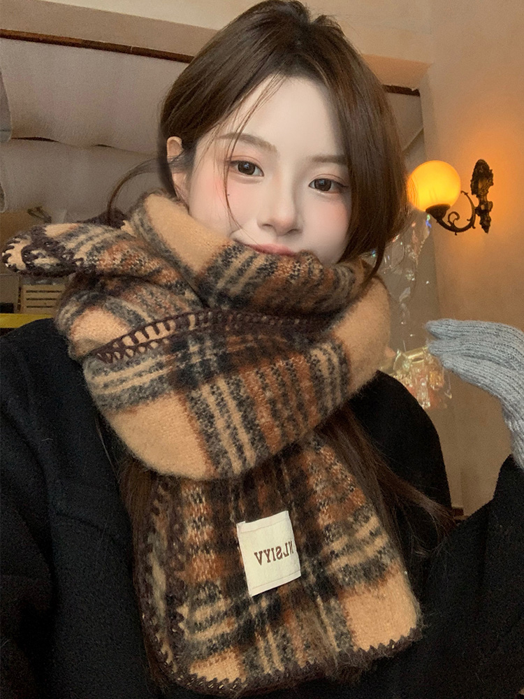 Brown Plaid Scarf Unisex Winte - Cashmere Scarf 评论和价格