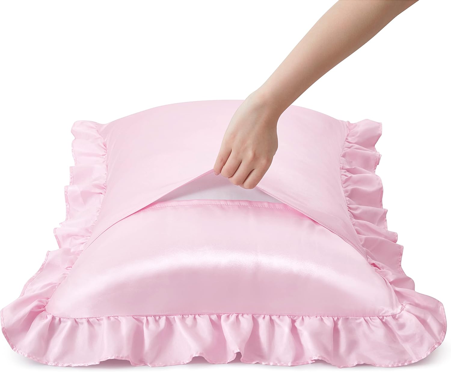 2Pcs Satin Ruffled Pillow Case - Silk Pillowcase 评论和价格