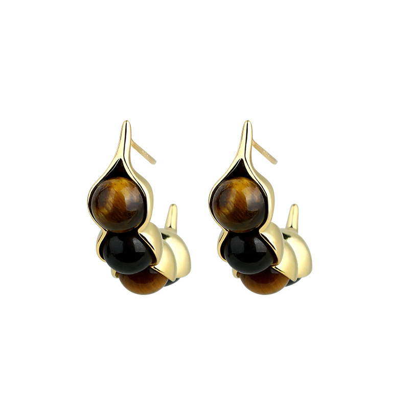 Tiger Eye Pod Earrings Gemston - Gold Plated Jewelry 评论和价格